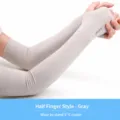 Eis Seide Sonnenschutz Armstulpen mit Daumenloch kuehlende UV Schutz Aermel grau 1Pr - Fingerloser Stil / Grau