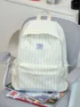 Japanese style minimalist striped canvas backpack, large capacity casual school book bag for women. - Yellow