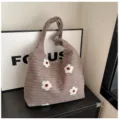 Sac cabas en peluche à fleurs style coréen grande capacité sac porté épaule décontracté femme - Gris Chiné à Fleurs