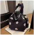 Sac cabas en peluche fleuri style coreen grand sac a epaule souple pour femmes - Fleur Bleu Foncé