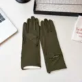 Women UPF50+ ice silk sun protection gloves detail, dark green anti-UV full finger - One Size / Olive Green