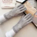 Sheer mesh lace sun protection short gloves for women summer driving outdoor style. - One Size / Gray