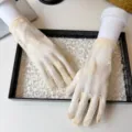 Women summer breathable lace sunscreen gloves short sheer mesh floral five-finger gloves - One Size / Nude