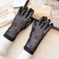 Summer black mesh lace sun protection gloves for women, short breathable driving gloves dress. - One Size / Black