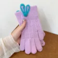 Guanti invernali caldi in maglia da donna touchscreen simpatiche orecchie viola fleece - Taglia unica / Viola