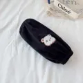 Black winter fleece oversleeve with cute white bear embroidery, warm and anti-fouling wear. - Black