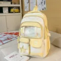 Charmant sac à dos d'écolier à pois jaunes avec fenêtre transparente de style japonais. - Sans Os Étoile / Jaune