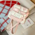 Sac à dos ita à pois rose style japonais doux pour étudiant avec fenêtre transparente et poche étoile. - Sac de Tutorat Sans Os Étoile / Rose