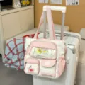 Sac cabas en toile rose avec fenêtre transparente, sac d'épaule style kawaii pour étudiantes. - Sac de Tutorat Os Étoile / Rose