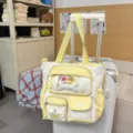 Sac ita en toile à pois jaunes avec fenêtre transparente, joli sac à dos étudiant, fourre-tout - Sac de Tutorat Os Étoile / Jaune