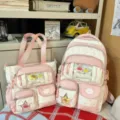 Superbe ensemble de sac à dos ita à pois roses et cabas pour les jeunes étudiants. - Ensemble Deux Pièces Os Étoile / Rose