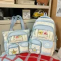 Set de sac ita à pois bleu et blanc sac à dos et cabas avec fenêtre transparente - Ensemble Deux Pièces Os Étoile / Bleu
