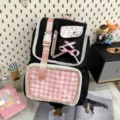 Cute Japanese style black and pink ita backpack, student double shoulder bag variant. - Black