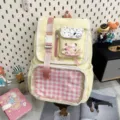 Cute Japanese ita backpack for students, sweet pink and yellow casual school bag with clear window. - Yellow