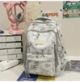 Grey bamboo leaf print casual backpack large capacity student school bag style variant - No Pendant / Gray