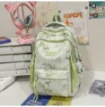 Green bamboo print student backpack, large capacity multi-pocket travel rucksack for daily use. - No Pendant / Green