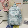 Chinese style bamboo leaf printed backpack large capacity student school bag travel daypack - No Pendant / Blue