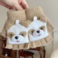 Children winter warm half-finger plush gloves cute brown puppy design thick knit - 6-13 Years / Half Finger Gloves / Khaki