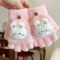 Guantes de felpa bonitos para niños mitones de invierno cálidos de conejo suave - 7-15 Años / Rosa