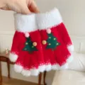 Red Christmas tree knitted gloves detail shot, cozy winter fuzzy warm handwear display. - Adult [Two-Finger Touchscreen] / Red