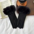 Vrouwen winter warme zwarte handschoenen suède gewatteerd nepbont manchet touchscreen - Eén maat / Zwart