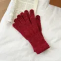 Women's flecked knit touch-screen warm winter gloves, thickened long thermal design for cold weather. - One Size / Burgundy