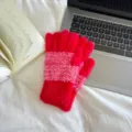 Gemütliche Plüsch-Strickhandschuhe für Damen, warme flauschige Touchscreen-Handschuhe mit Muster. - Einheitsgröße / Rot