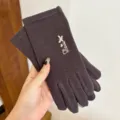 Women thermal touch screen fleece gloves in dark gray with cute Love embroidery detail. - One Size / Coffee