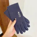 Thermal fleece gloves detailed view, dark blue touch screen winter warm gloves for women. - One Size / Grey Blue