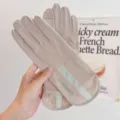 Summer ice silk sun protection gloves for women, anti-slip driving cycling touch screen full finger. - Nude