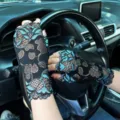 Women black blue lace fingerless gloves chic driving mesh half finger gloves new - One Size / Light Blue