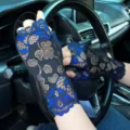 Women black blue lace fingerless gloves summer driving fashion sexy chic lace gloves - One Size / Dark Blue