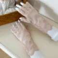 Women summer mesh lace fingerless gloves sweet floral breathable UV protection pink - One Size / Little Floral / Pink