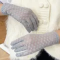 Floral lace gloves for women summer sun protection elegant mesh short gloves driving outdoor. - One Size / Gray