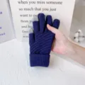 Winter warm touch screen knit gloves for women, dark blue soft thermal full finger mittens. - One Size / Navy Blue