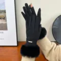 Black winter warm gloves for women plush cuff touchscreen thermal fleece windproof chic - One Size / Black