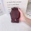 Heren winter warme vingerloze gebreide handschoenen effen bruin gezellig thermisch comfortabel - koffiekleur