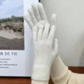 Winter solid color knitted gloves fluffy warm rabbit hair gloves soft touch cozy five-finger gloves - One Size / White