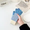 Women winter warm knit touchscreen gloves colorblock striped cold weather thermal gloves - One Size / Striped-Blue