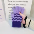 Purple wave knit touchscreen gloves winter warm thick fashion full finger gloves for women - Purple