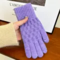 Paarse gebreide winterhandschoenen voor dames, gevoerd met touchscreen vingerloos ontwerp. - Eén maat / Paars