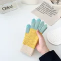 Women winter warm knitted touch screen gloves with contrast color chevron stripe design. - One Size / Striped Yellow