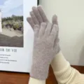 Women winter fuzzy knit gloves warm rabbit hair fleece thick mittens solid color cozy - One Size / Camel
