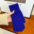 Winter warm knit gloves for women touch screen solid color cold weather cozy fashion mittens - One Size / Dark Blue
