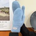 Warm winter plush mittens for women, thick soft fleece lined solid color faux mink gloves. - One Size / Blue