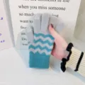 Women winter knitted warm gloves touchscreen fashion wave pattern grey blue full finger chic - Mint Green