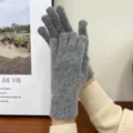 Winter thick fluffy knit five-finger gloves for women solid color cozy warm fleece touch - One Size / Dark Gray