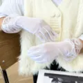 White lace mesh gloves for women, elegant floral design, perfect for summer sun protection. - One Size / Regular Plain / White
