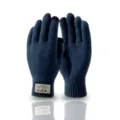 Men's winter thick warm knit touch screen gloves with fashion cuff label, dark blue. - One Size / Navy Blue