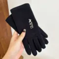 Women black thermal winter gloves fleece lined windproof touch screen warm cycling gloves - One Size / Black